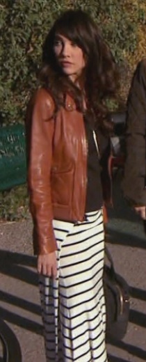 Look: Steffy - Leather Jacket & Striped Maxi Skirt (10.30.12)